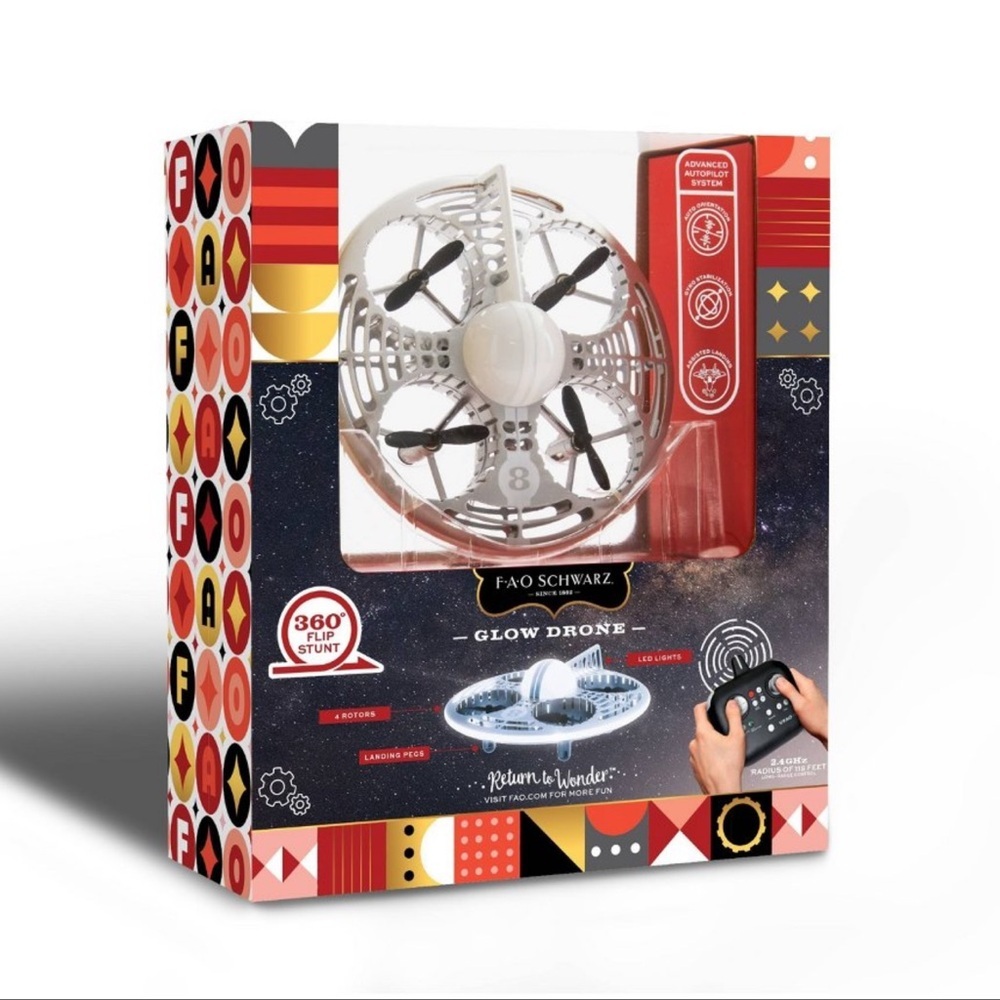 New FAO Schwarz Glow Drone LED 360 Flip Stunt UFO Auto Pilot System Kid + Adult